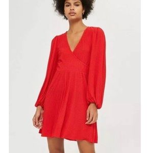 Traffic People Red V Neck Long Sleeve Mini Dress Size Medium